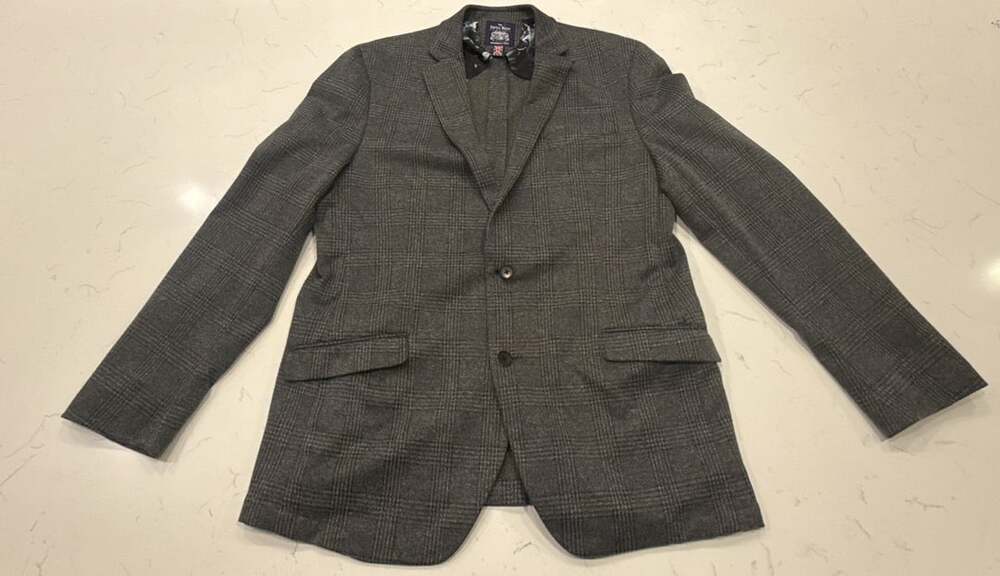 The Savile Row Company Mens Plaid Tweed Blazer Jacket Gray